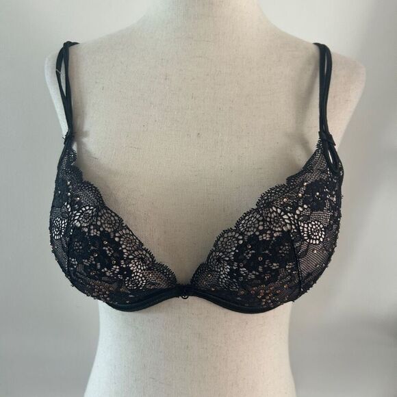 Victoria's Secret limited edition Gorgeous bra size 34C black push-up with stone - Picture 7 of 8